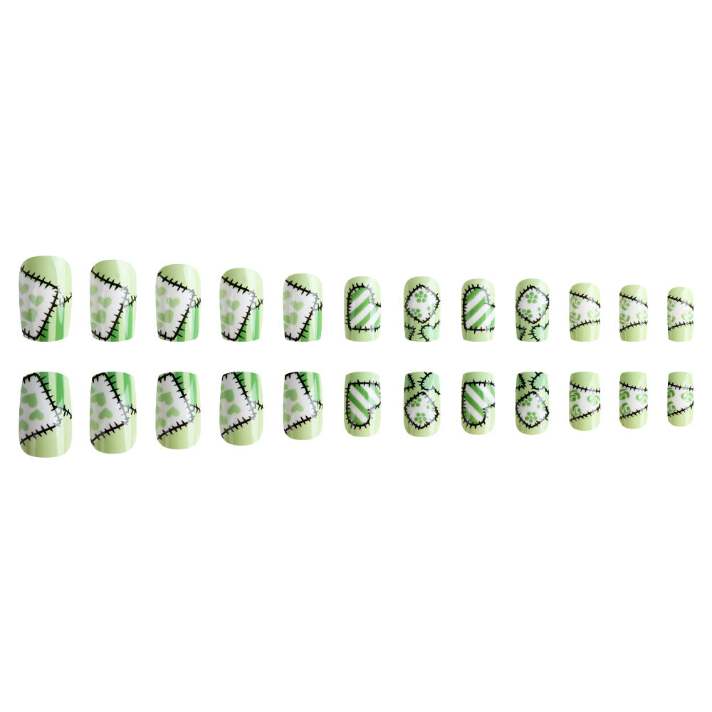 Artistic Patchwork Press-On Nail Design Bowlift
