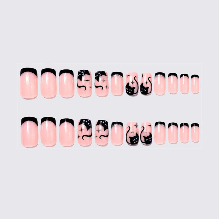 Decorative Cat-Themed Press-On Nail Set Bowlift