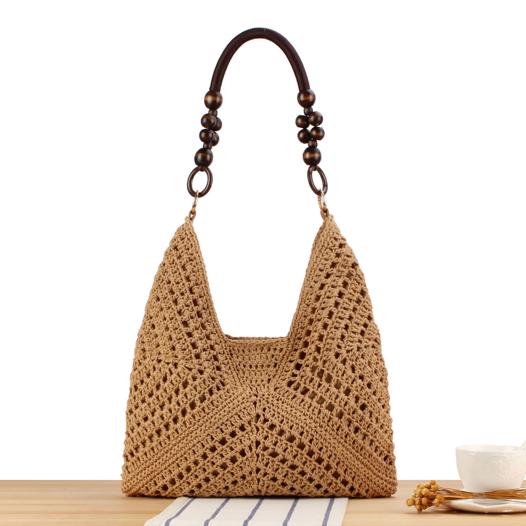 Handmade straw tote bag with elegant wooden handles Bowlift