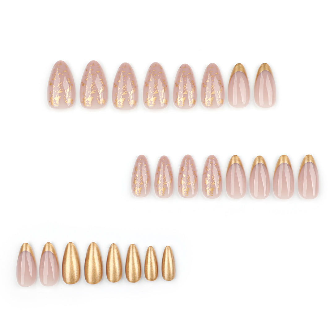 Artistic Stiletto Nails with Glitter and Gold Accents Bowlift