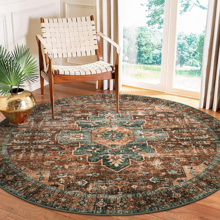 Round Vintage Floral Carpet