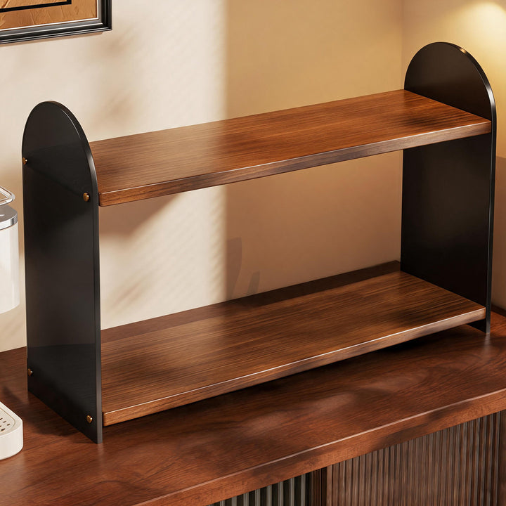 Two-Tier Acrylic-Sided Wooden Countertop Display Organizer