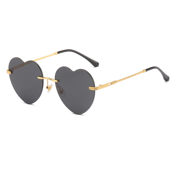 Women's Heart-Shaped Sunglasses with Mirrored Lenses and Gold Frame Bowlift