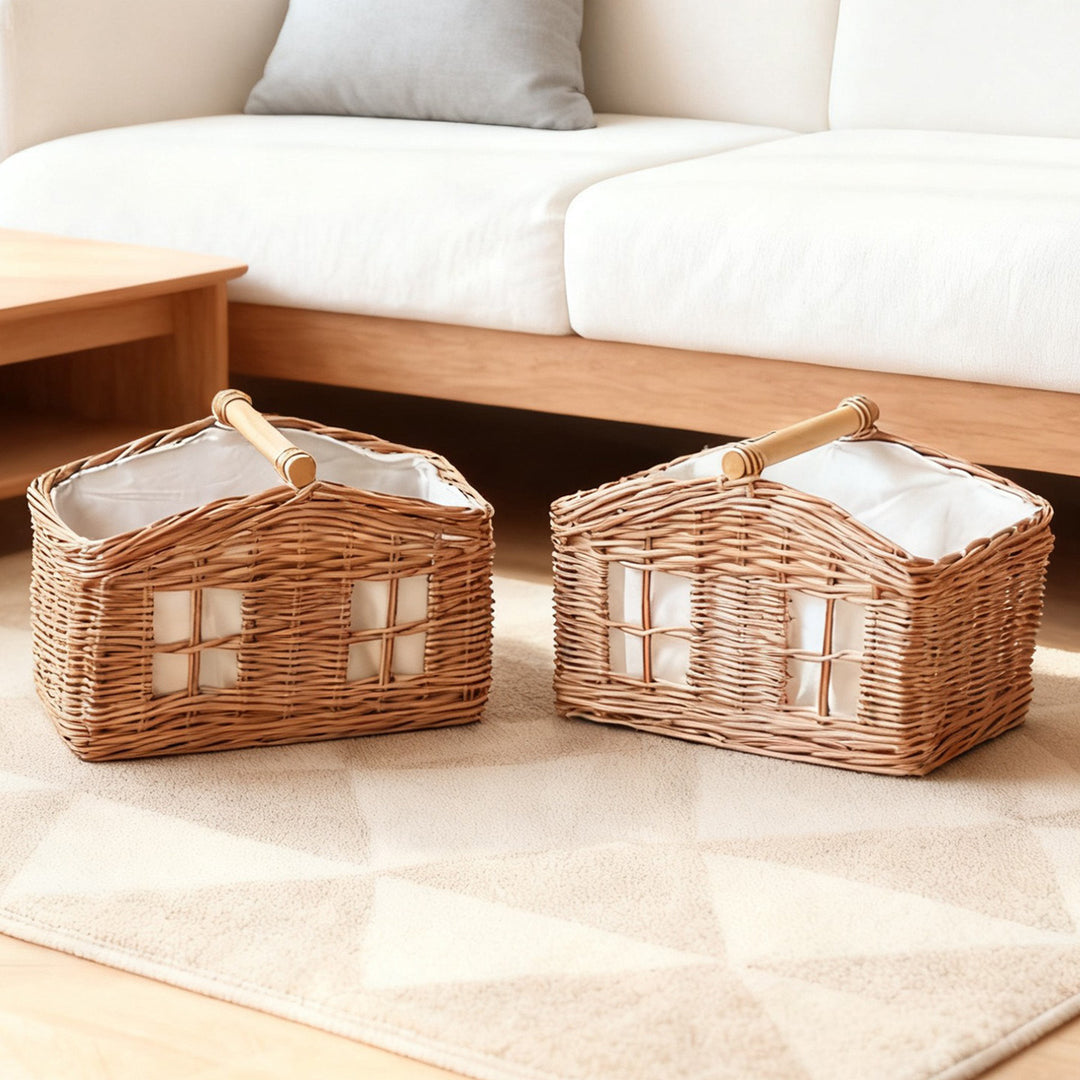 Rustic storage basket with linen lining Bowlift