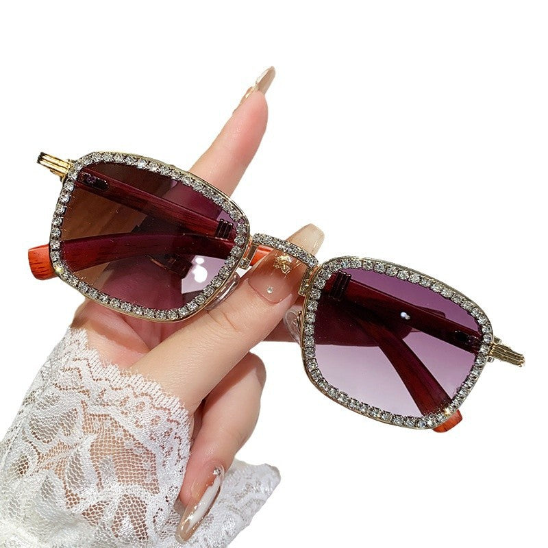 Women’s sunglasses with rhinestone-accented frame and modern wood design Bowlift