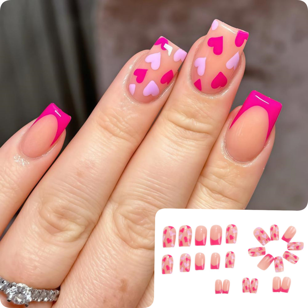 Artificial nails with romantic heart designs Bowlift