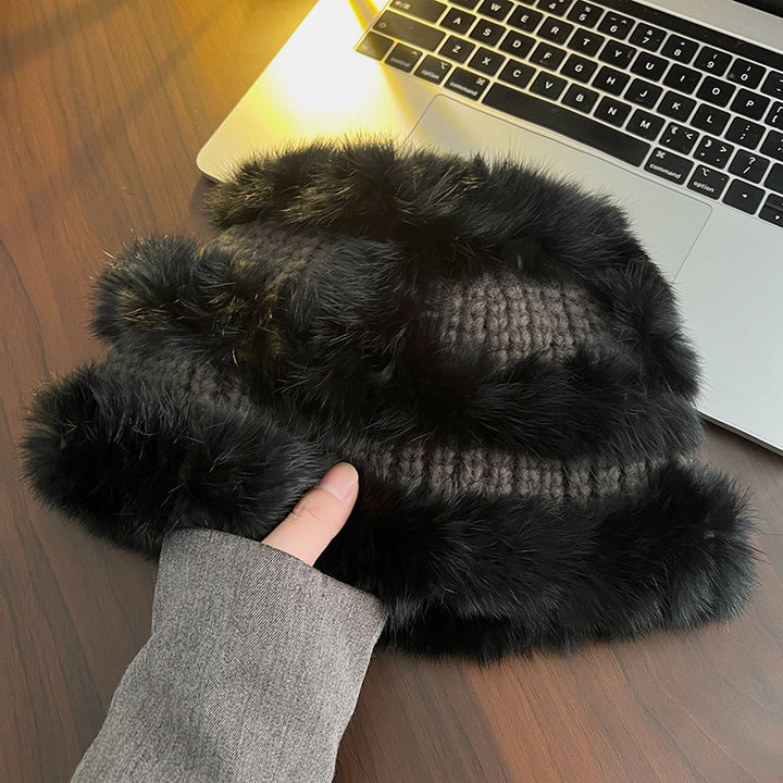 Cozy Knitted Faux Fur Bucket Hat