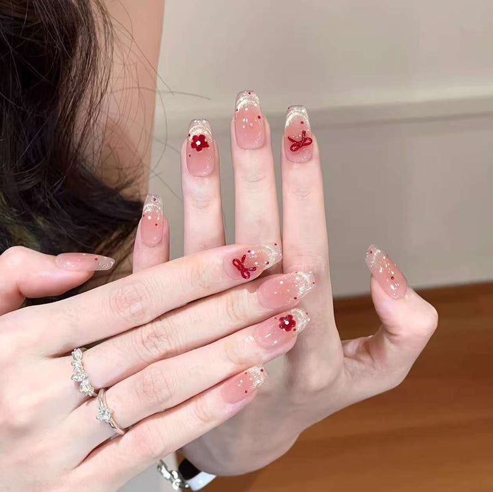 Decorative Floral Press-On Nail Set Bowlift