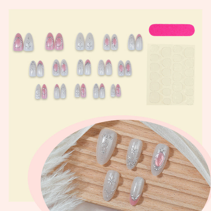 Decorative Press-On Nail Art Set with Floral and Shimmer Accents Bowlift