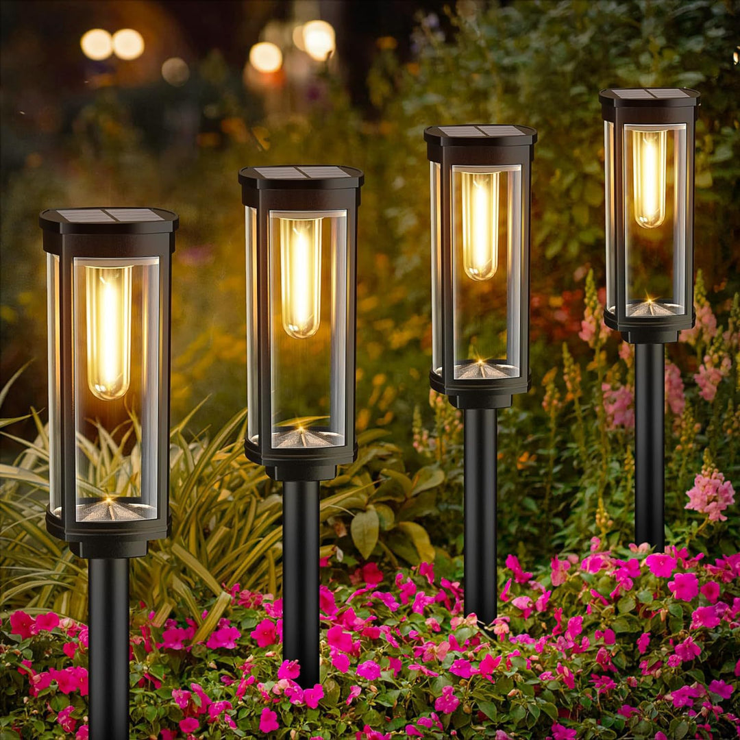 Weatherproof Garden Post Lantern With Vintage Filament-Style Bulb And Tempered Glass Panels Bowlift