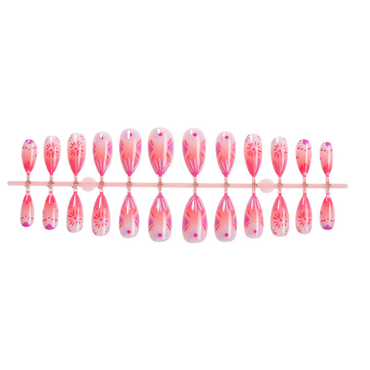 Artistic Press-On Nail Set with Floral and Geometric Patterns Bowlift