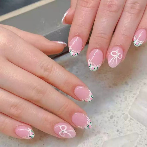 Artificial Nail Set with Elegant Bow Design Bowlift