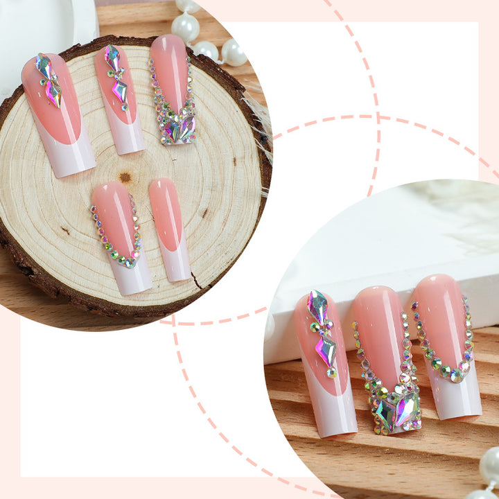 Decorative Press-On Nail Set with Gemstone Accents Bowlift