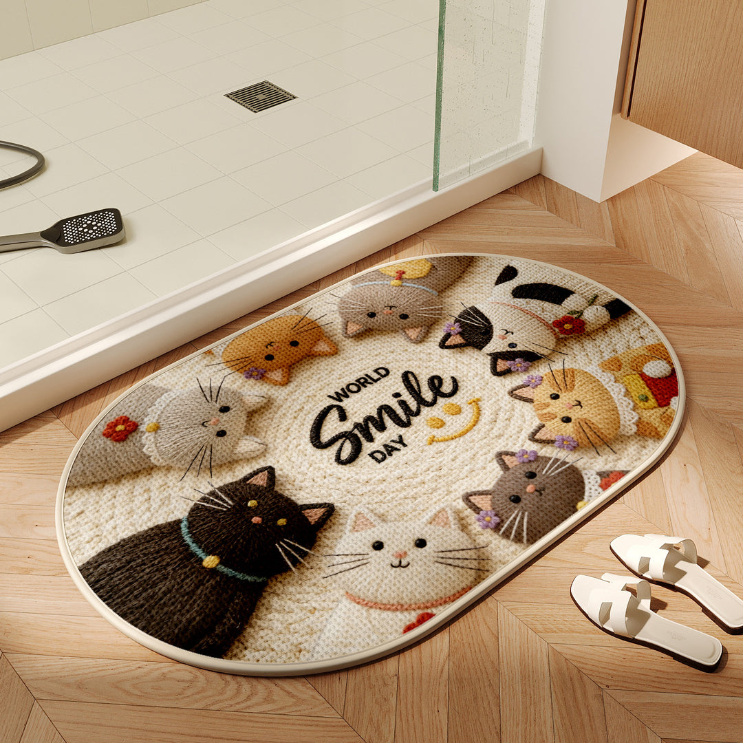 Cute Cartoon Cat-Themed Bath Mat Bowlift