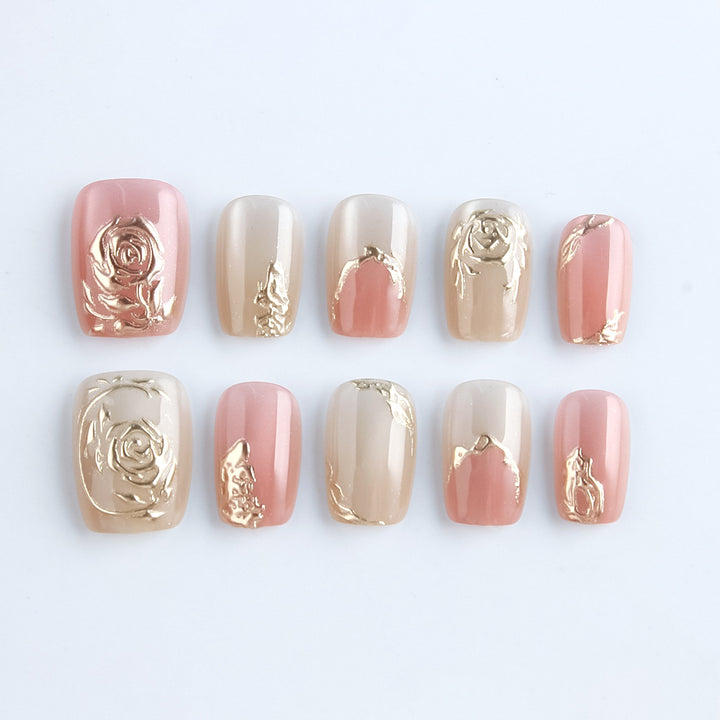 Elegant Floral Press-On Nail Art Set Bowlift