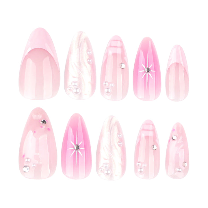 Artful Nail Extensions with Glitter and Shell Motifs Bowlift