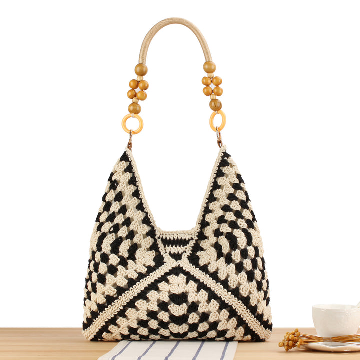 Handmade straw tote bag with elegant wooden handles Bowlift