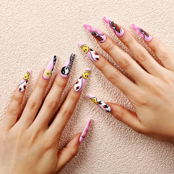 Artificial nails with colorful butterfly design Bowlift