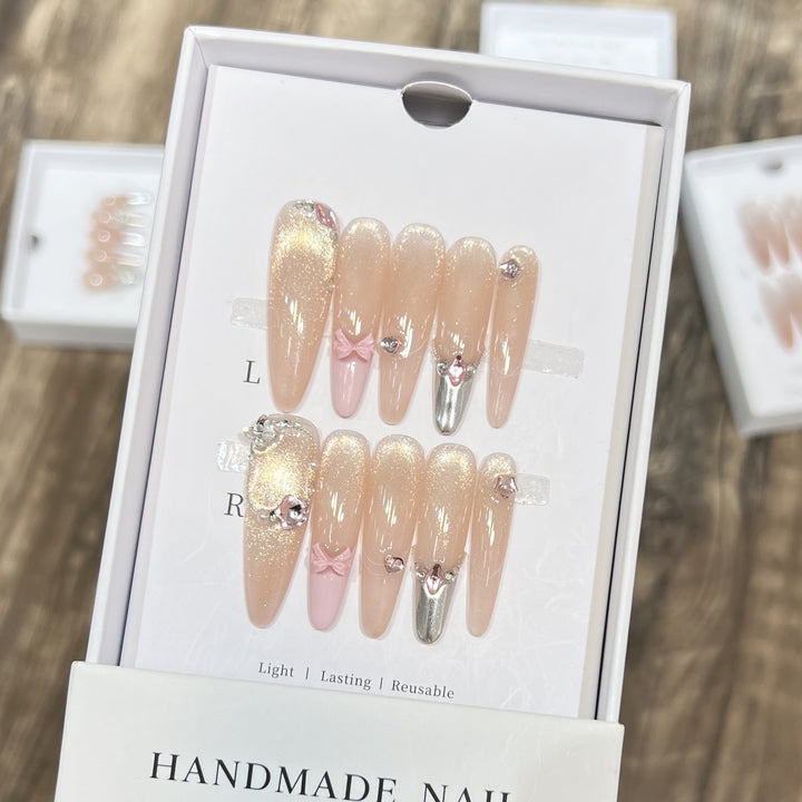 Handmade Press-On Nail Set with Decorative Accents Bowlift