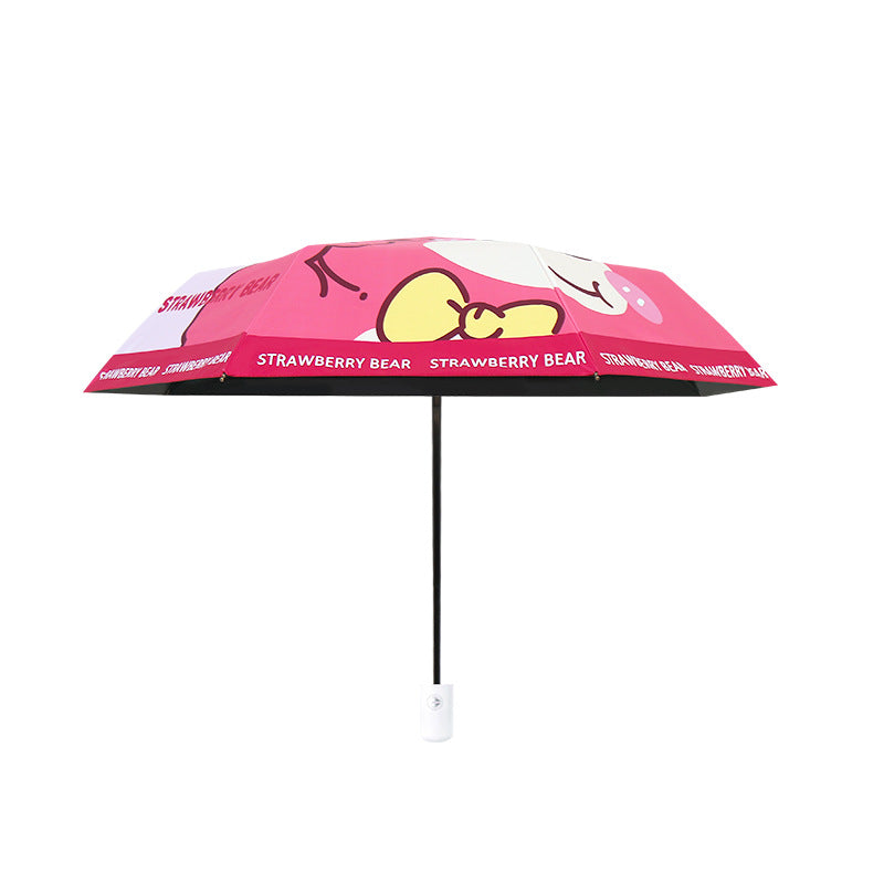 Ladies Folding Umbrella with Cute Bear Design Bowlift