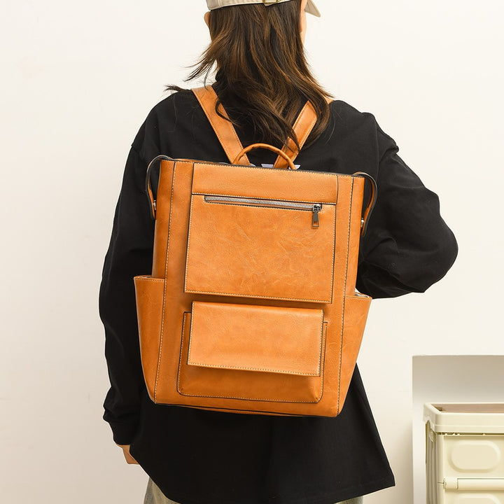 Multi-Pocket Genuine Leather Backpack Bowlift