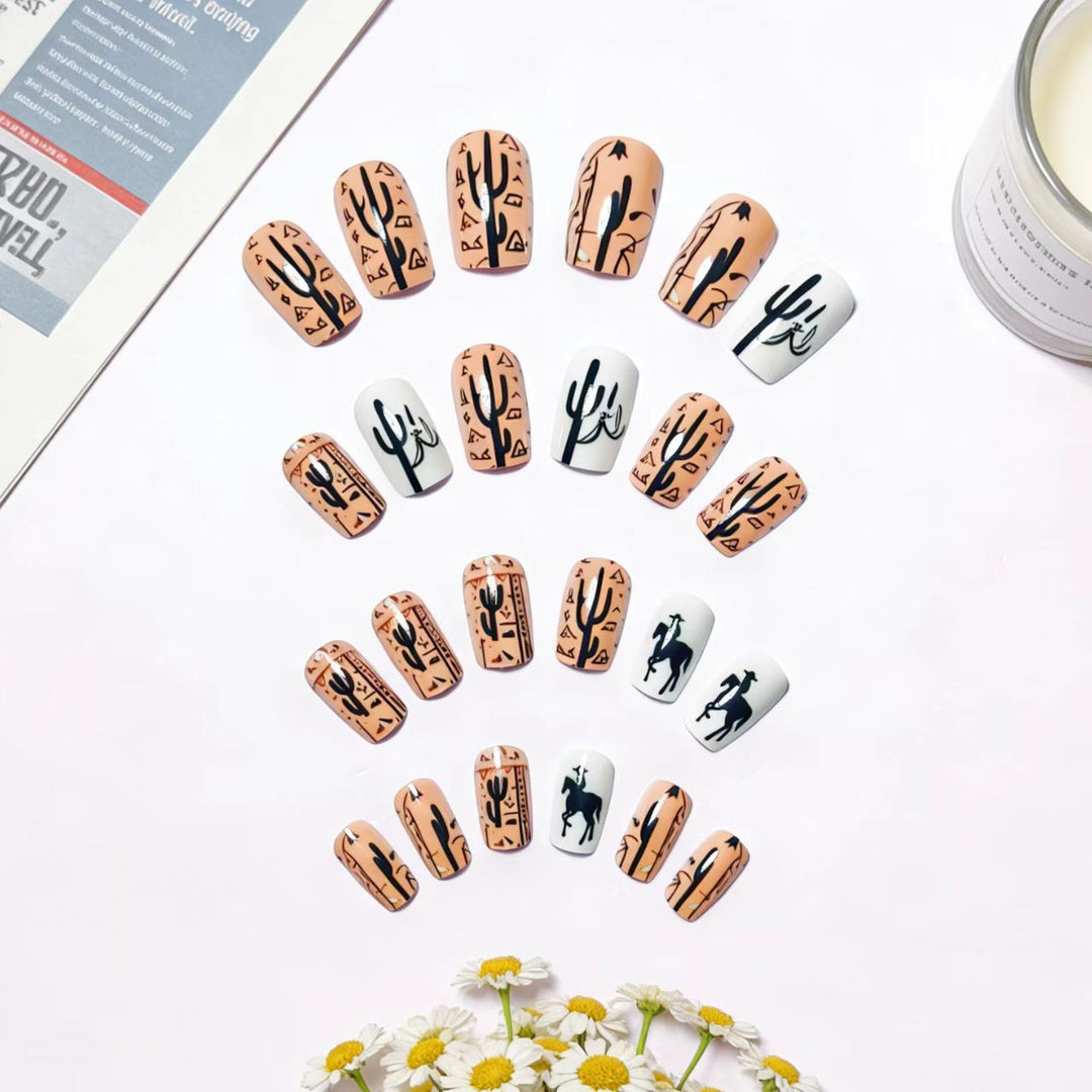 Artificial nail design with geometric desert motif Bowlift