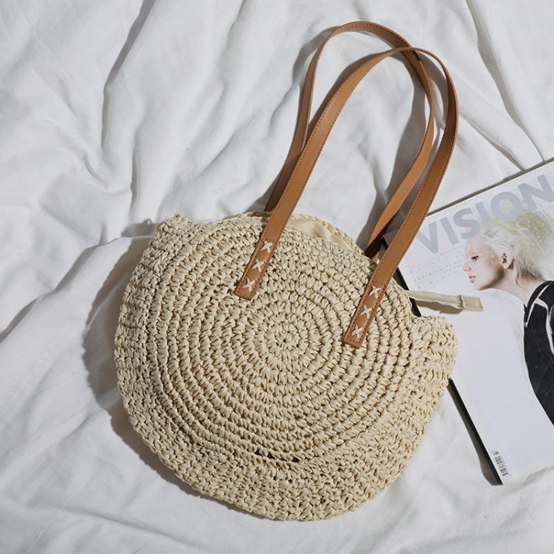 Basket bag with leather handles and colorful design Bowlift