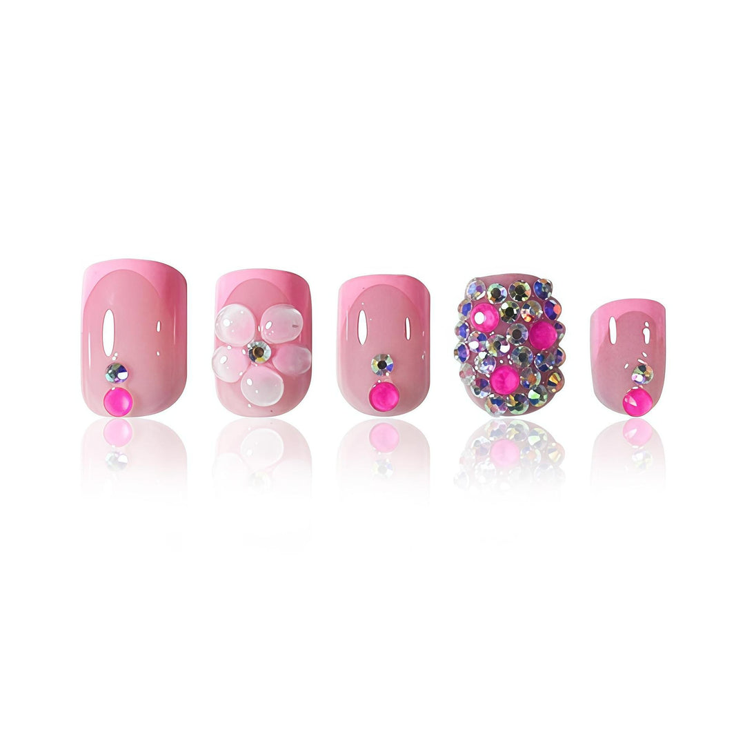 Floral Artistry Press-On Nails with Gemstone Accents Bowlift