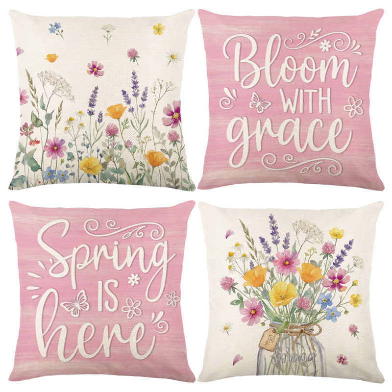 Spring Typography Cotton-Linen Decorative Cushion Cover