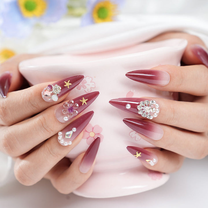 Decorative Rhinestone Stiletto Nail Set Bowlift