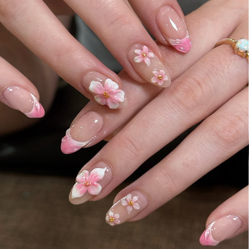 Decorative Floral Design Press-On Nails Bowlift