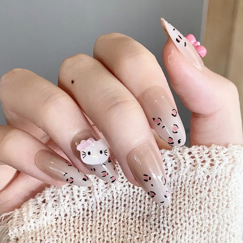 Stylish Press-On Nail Set with Artistic Leopard Design Bowlift