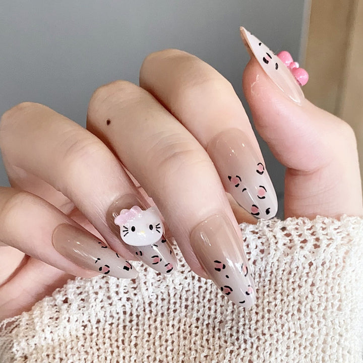 Stylish Press-On Nail Set with Artistic Leopard Design Bowlift
