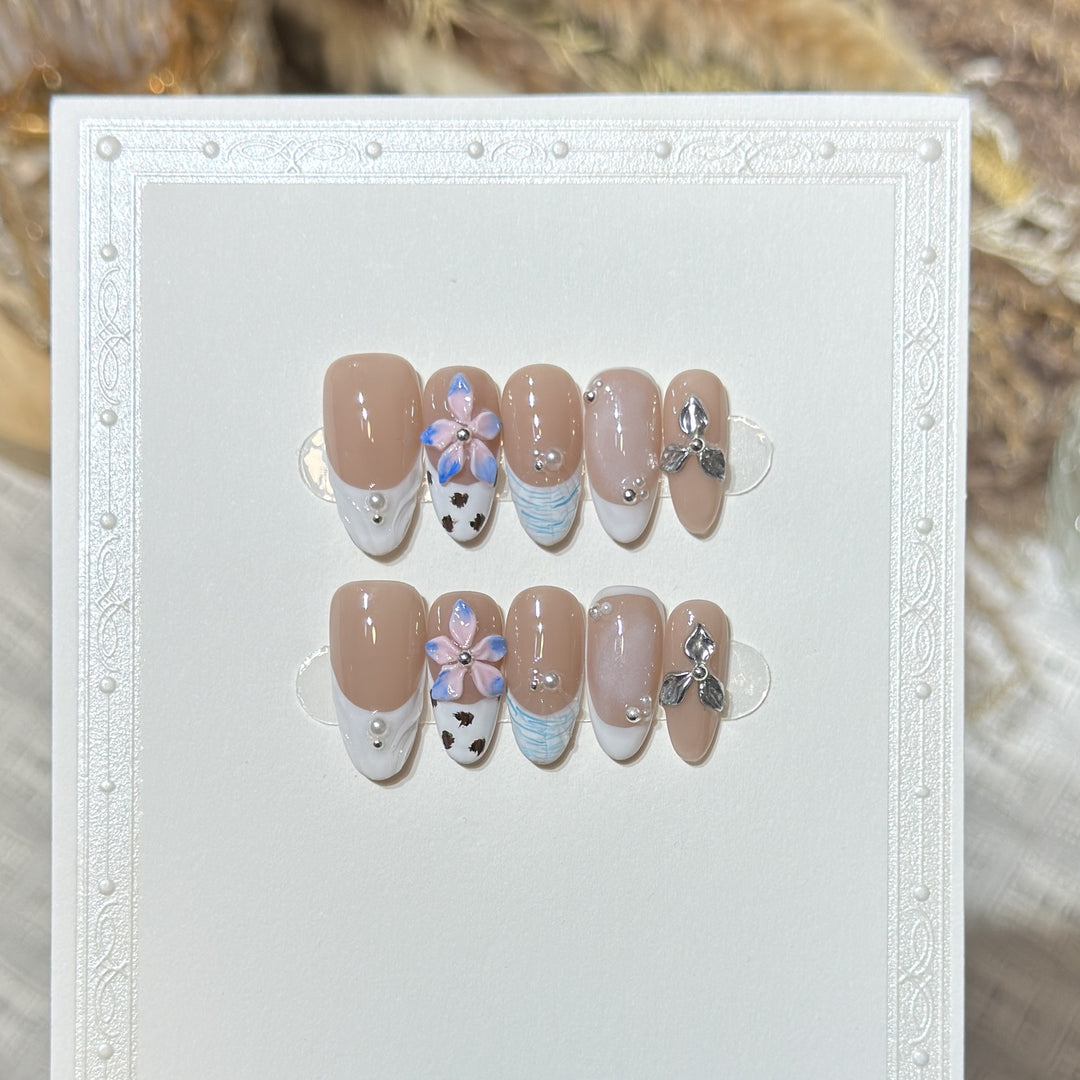Floral Embellished Press-On Nail Art Set Bowlift 1788224030