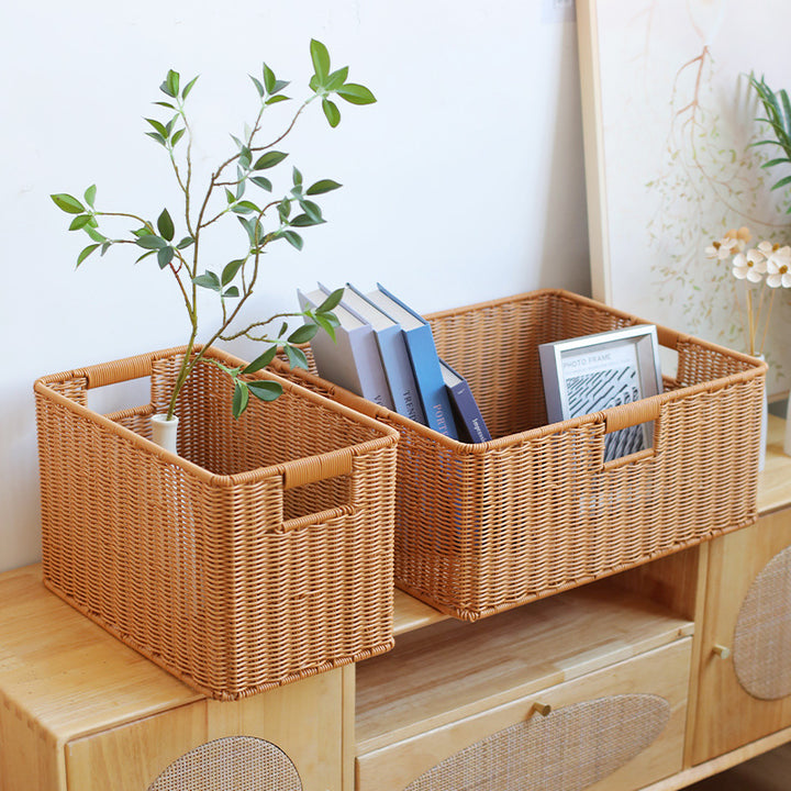 Handwoven Storage Basket with Cutout Handles Bowlift