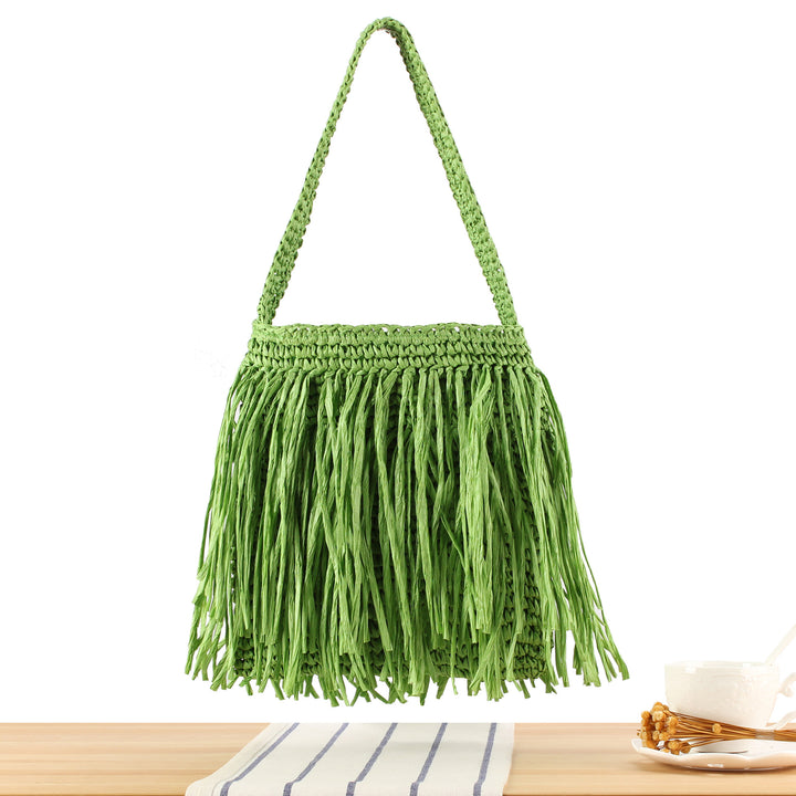 Braided summer handbag with fringed design Bowlift