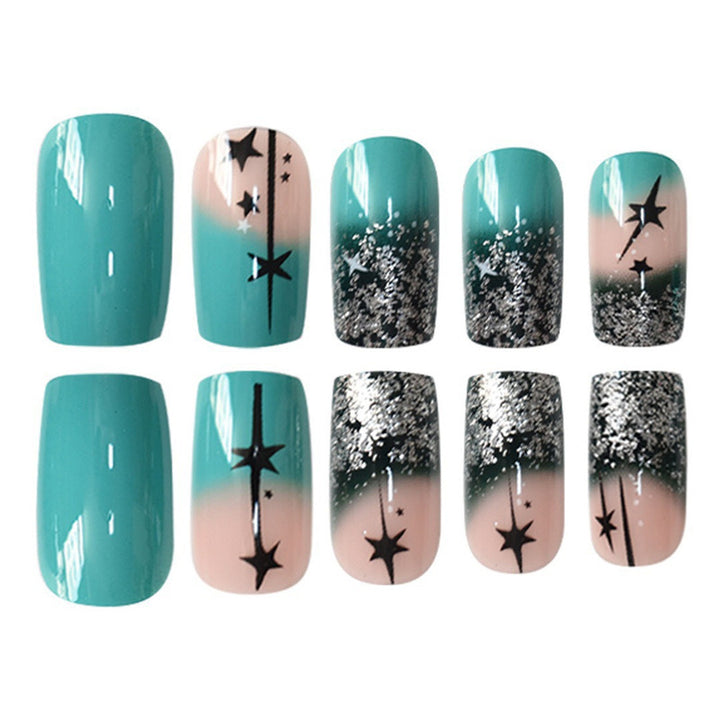 Artistic Gradient Press-On Nail Set with Star Design Bowlift
