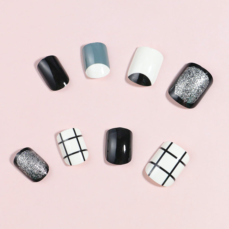 Artistic Press-On Nail Set with Modern Geometric Designs Bowlift