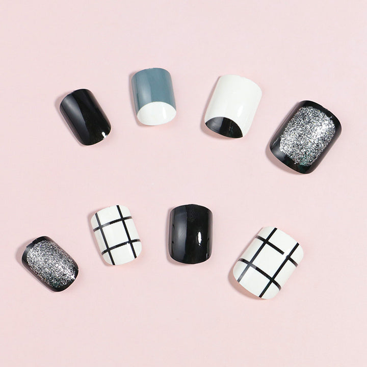 Artistic Press-On Nail Set with Modern Geometric Designs Bowlift