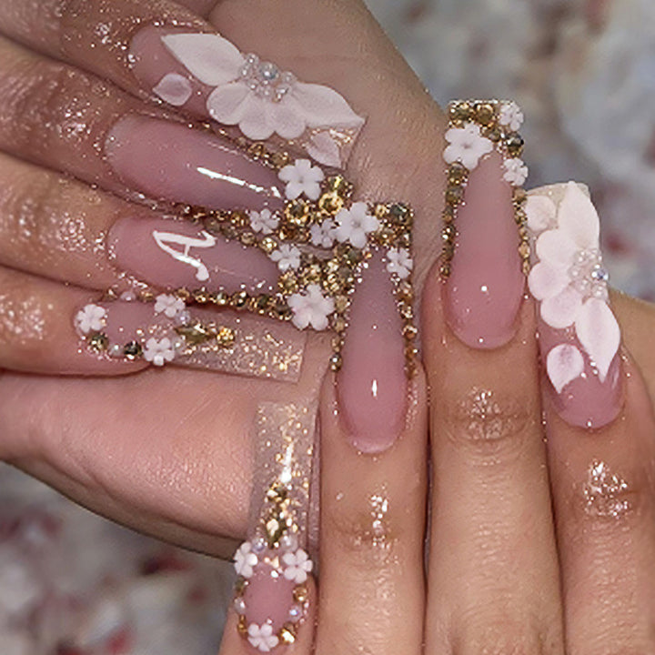 Elegant Decorative Press-On Nails Set Bowlift
