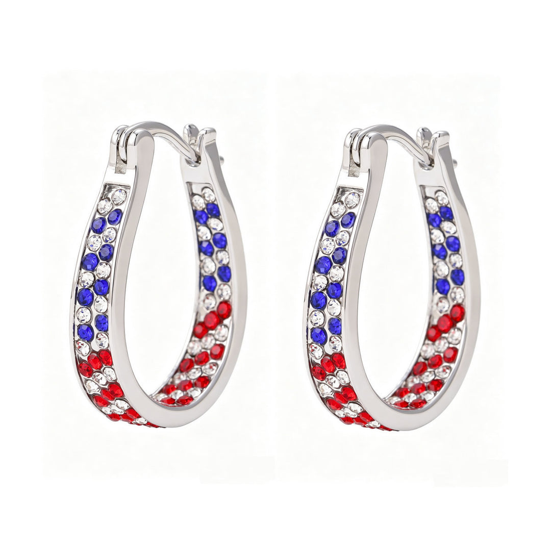 Ladies nano curved clip-on earrings with dense rhinestone embellishment and polished metal alloy Bowlift