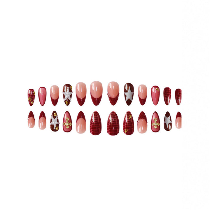 Artistic Stiletto Press-On Nail Art Set with Gemstone Accents Bowlift