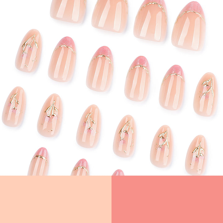 Elegant artificial nails with floral design and glitter Bowlift