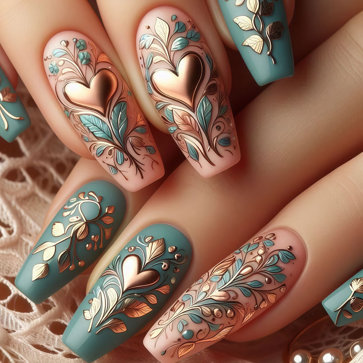 Artificial nails with floral design elements Bowlift