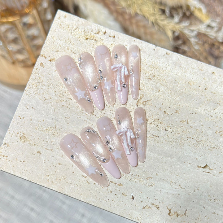 Elegant Starry Inspired Press-On Nail Art Set Bowlift