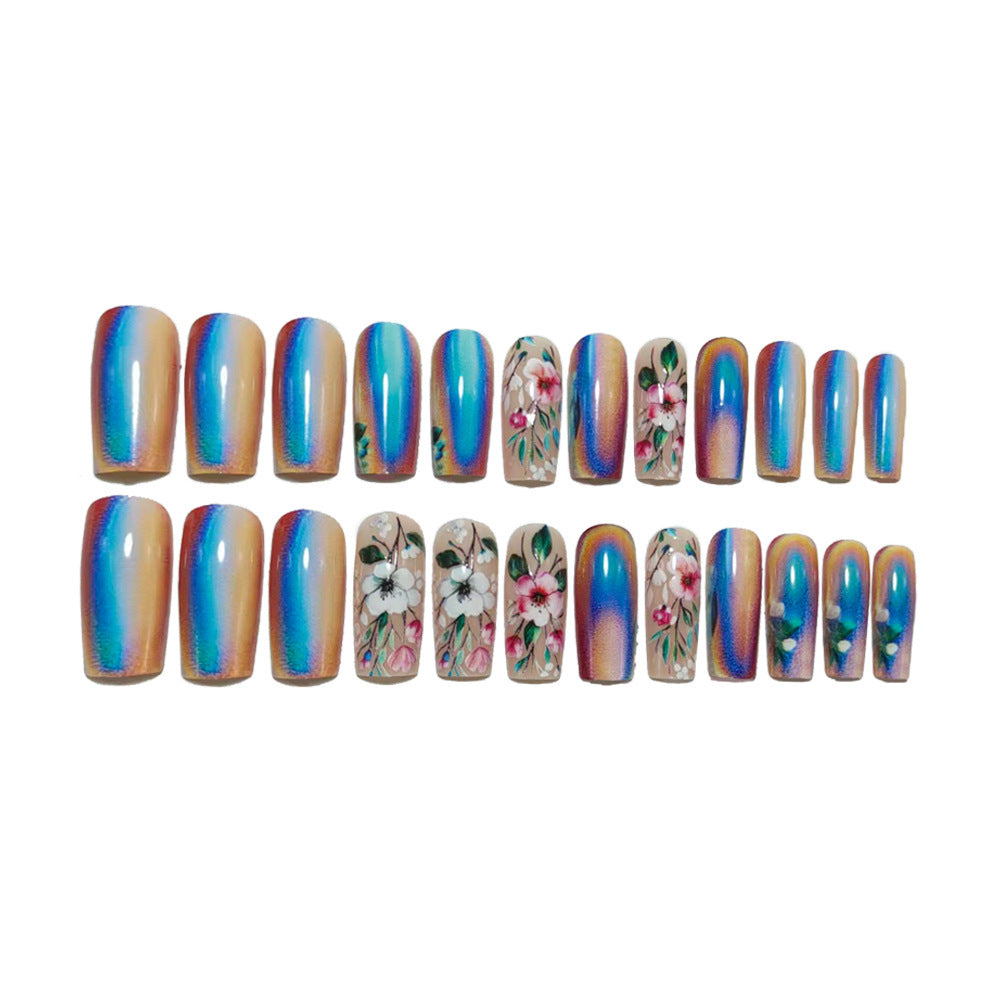 Artificial nails with floral and holographic accents Bowlift