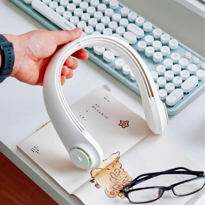 Unisex nan ergonomic neck fan bladeless with rechargeable battery, quiet motor, and adjustable airflow Bowlift
