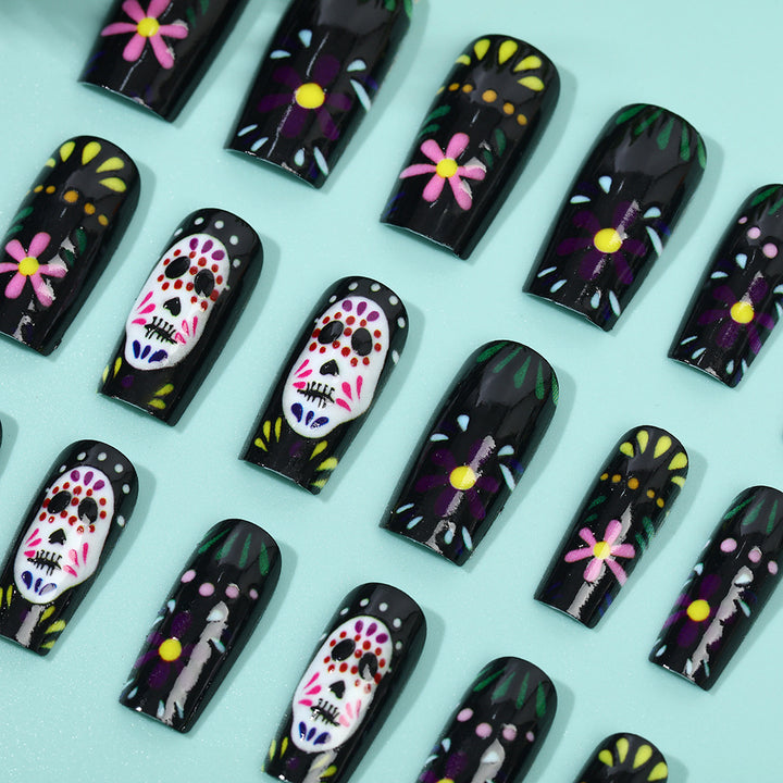 Creative artificial nails with sugar skull design Bowlift