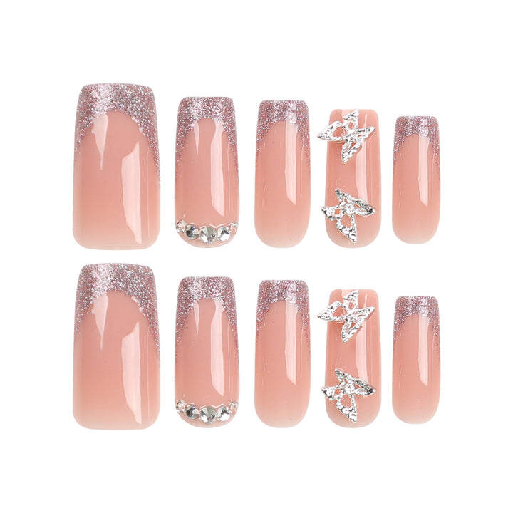 Artful Nail Extensions with Glitter and Decorative Accents Bowlift