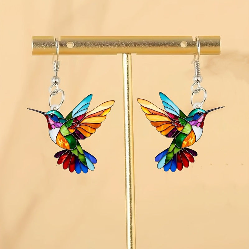 Colorful Hummingbird Earrings – Cheerful Hanging Jewelry with Flying Bird | Bowlift